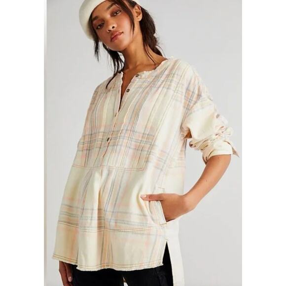 Free People Tops - Free People Womens  Dunes Flannel Pullover Pintuck Tops Multicolor size S